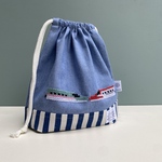 クロスステッチを手刺繍したお弁当袋　はやぶさ・こまち連結（新幹線）