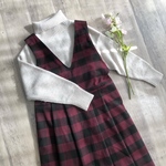 えんじ ブロックチェック の かわいい ジャンバースカート 