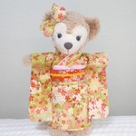 ▼ぬいぐるみ服🐻🎀コグマの着物*抹茶色コットン地に満開桜 模様　ヌイグルミ用振袖コスチューム