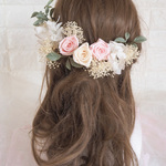 ♡ピンクのミニバラ♡あじさい♡かすみ草のヘッドドレス＊ウエディング＊前撮り＊和婚＊ヘアアクセサリー＊結婚式＊あじさい＊かすみ草＊ハーフアップ＊髪飾り ＊ホワイト＊白薔薇