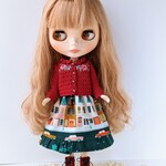 クリスマスセット・りか☆ブライス服*カーディガン「マーガレット」とクリスマス柄のふんわりスカート