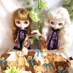 ブライスアウトフィット💚💚お出かけポーチ(2人用)greenリボン熊柄💚💚