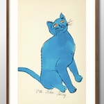 12468■A3アートポスター『猫　ネコ　ブルー』絵画/イラスト/デザイン/上級マット紙採用