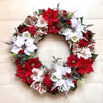 No.xmas-14445★特大クリスマスリース(xmasリース)   22-(7)   ポインセチア&トナカイ60cm・アートフラワー/造花リース/大型リース/クリスマス