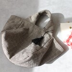（再入荷）キューブバッグ【生成×ブラック／グレンチェック】コットンリネン★巾着付き