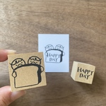 【食パンをかじる双子くん】イラストはんこ　3cm角　ラバースタンプ