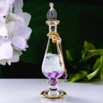💠紫陽花④ エジプト香水瓶『天然石入りストームグラス』細型　エジプトガラス　ストームグラス　羊毛ちくちくストームグラス　天然石ハーバリウム　ハンドメイド　ガラスインテリア