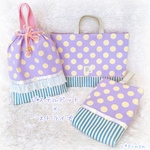 パステル♡ドット×ストライプ レッスンバッグ セット。 シューズ袋 お着替え袋  入園グッズ・入学セット 女の子 オーダー 入園入学セット