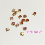 ピンク系ミックス ゴールド座付きビジューアクセサリーパーツ A級品ガラスラインストーン 3ｍｍ