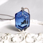 三日月の猫 レジンアクセサリー ネックレス