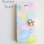 高品質＆長持ち【受注生産】iPhone（SEも対応）手帳型ケース　爽やかな夏色カラーとぷっくりパールのお花ビジュー