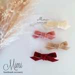 2個セット❁ベロアリボンのベビーヘアクリップ　赤ちゃんゴム　キッズヘアゴム　かぎ針編み