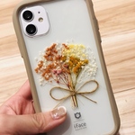  【1点物】全機種対応　かすみ草　ミニブーケ　インナーシート　クリアケース　iFace オレンジ　黄色　秋　秋色
