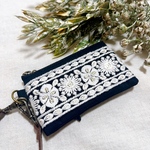 【SALE】インド刺繍リボン ミニポーチ10 ストラップ付 ブラック