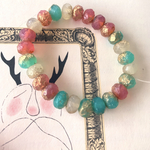 【1連25コセット】JIRI＊IVANA#czech beads#チェコビーズ　sea glass rondel9✖️6㍉ pink＊turquoise＊white/gold rain
