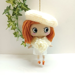手編みのベレー帽&お花の付いたショール2点セット オフホワイト