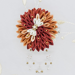 344 ☆ハンドメイド☆つまみ細工髪飾り【剣菊】さがり付き（パール）、クリップ付き（和柄、赤ぼかし）