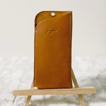 【左利き】潰れにくいメガネケース（キャメル・ブラック）　ハトメ付き　裏地あり