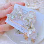  【冬季限定】Winterリボンのヘフラワーアクリップ・２点セット　ハンドメイドヘアクリップ　ヘアクリップ　押し花　ハンドメイドレジン　リボン　レジンヘアクリップ　リボンヘアクリップ