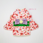 犬服  犬用着物  ピンク  菊  帯グリーン  3号