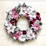 No.xmas-14447★大型クリスマスリース(xmasリース)   22-(9)   ピンクポインセチア&ガーデンローズ　45cm・アートフラワー/造花リース/大型リース/クリスマス