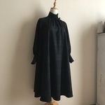 BWチェックウールストレッチで作ったハイネックフレアワンピース