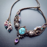 turquoise × copper pinkopal / macrame necklace #マクラメネックレス#