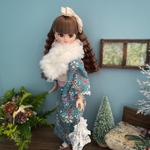 リカちゃん着物  【フェイクファーショール付 冬華青緑×桃花金糸】リカちゃん服