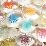 B級品 41個 40mm フラワーガラスチャーム  ビーズ ドライフラワー 押し花 ペンダントトップ