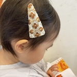 【ブラウン】インド刺繍リボンのパッチンピン　ヘアピン　キッズ　ベビー　ママ　お呼ばれ　結婚式　プレゼント　花柄