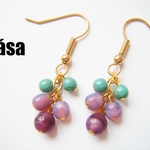 パープルとグリーン＊チェコガラスのリーフピアス