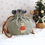 【11/30(水)21時販売】小さなテディベアの巾着(グリーン)