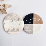 リネンのパッチワーク刺繍コースター☆*冬の街☃️