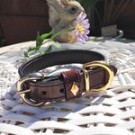 sale!小型犬用首輪21.5㎝~29㎝ 本革製手縫い！ひし形カシメ付ステッチ紫