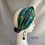 🌟capella🌟　グリーン×パープル　舶来シルクプリント大人のターバン　capellaオリジナル　