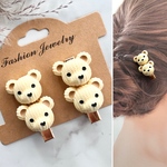 [二本セット】ニット風 クマ くま カボション 髪留め ヘアクリップ  ハンドメイド