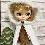 ブライスアウトフィット　クリスマスワンピース+フード付きケープ（白）