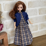 NO,245 リカちゃん　服　ネイビーチェック　ワンピース　ニットブルゾン　シンプルコーデ　リアルクローズ