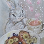 ほっこり一息~うさぎ〜【パステル画 絵画 原画 イラスト】