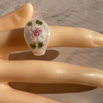 手作りガラスの指輪　ピンク薔薇のリング