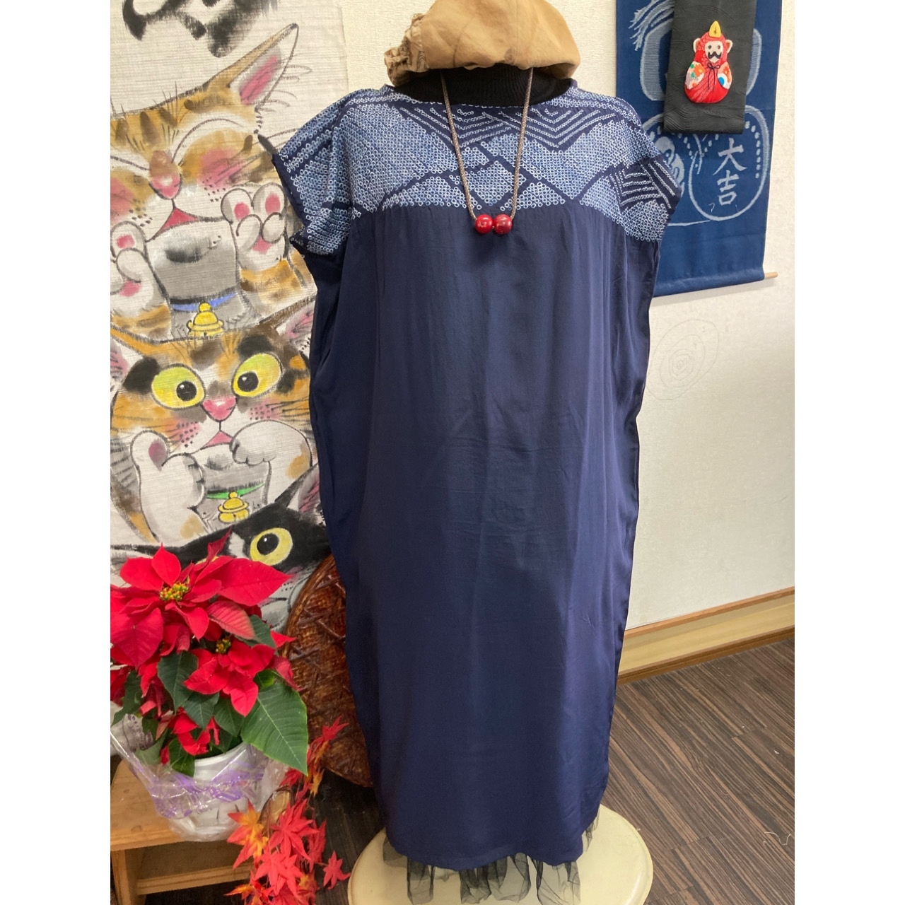 着物リメイクワンピース♪63♪総絞り♪123cm 総絞り(黒)の着物からのワンピース 着物リメイク - NANO-EX'S
