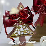 【わんちゃん／ねこちゃん用リボンバンドー】クリスマス／薔薇／ボルドーカラー