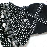 M35☆　白黒水玉ドット＆レース4段フリル重ね着風ワンピ 楊柳