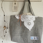 リネンの巾着バッグ＊＊グレーダンガリー