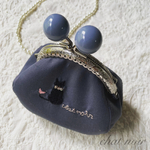 黒猫〜chat noir〜　グレーあめ玉がま口ポーチ