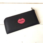 本革スリム長財布◆クチビルピンク(ブラック)◆スリムなのにたくさん入って14ヶ所のカード入れ付き♪ L字長財布♪【Bigot ビゴ】