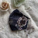 『新作』カフェラテ＆ブラウンローズ刺繍プリントレースマスク☆アンティーク風☆抗菌加工生地クレンゼ