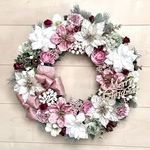 No.xmas-14449★大型クリスマスリース(xmasリース)   22-(11)   ピンク&ホワイトポインセチア　43cm・アートフラワー/造花リース/大型リース/クリスマス