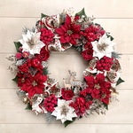 No.xmas-14450★大型クリスマスリース(xmasリース)   22-(12)   ポインセチア&ウッド・トナカイ43cm・アートフラワー/造花リース/大型リース/クリスマス