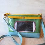 【shino0617様専用】長財布も入るスマホポシェット/11号帆布　草原青空MIX